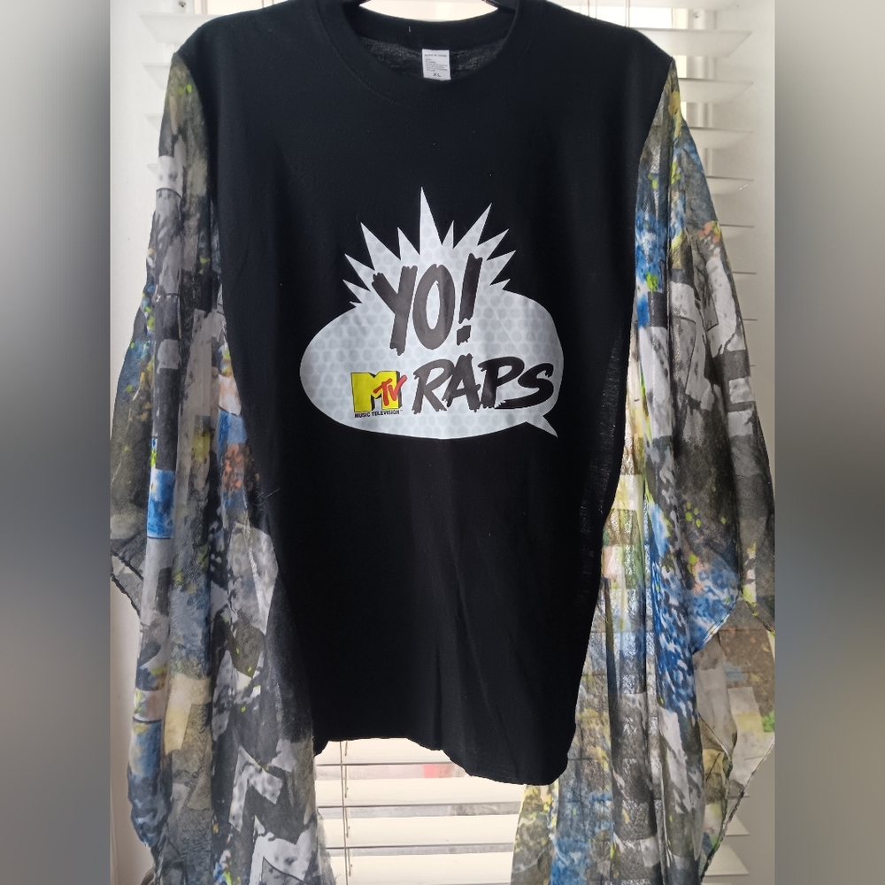 Yo MTV Raps Upcycled Graphic Tee/ Poncho with Kimono Sleeves 🎶Handmade